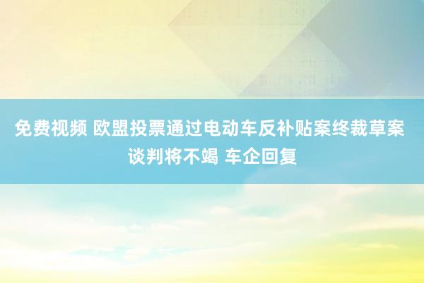 免费视频 欧盟投票通过电动车反补贴案终裁草案 谈判将不竭 车企回复
