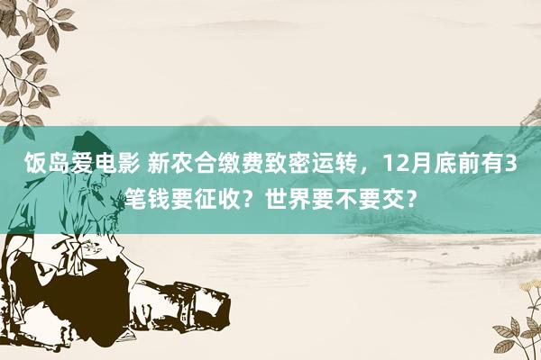 饭岛爱电影 新农合缴费致密运转，12月底前有3笔钱要征收？世界要不要交？