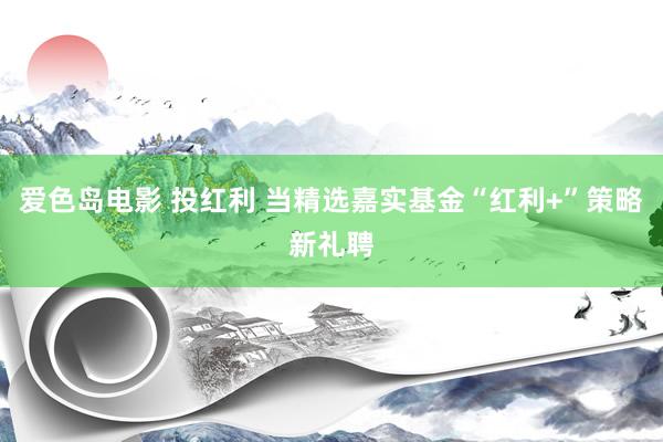爱色岛电影 投红利 当精选嘉实基金“红利+”策略新礼聘