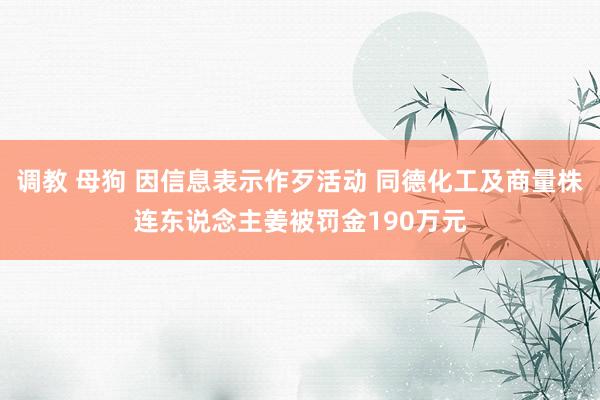 调教 母狗 因信息表示作歹活动 同德化工及商量株连东说念主姜被罚金190万元