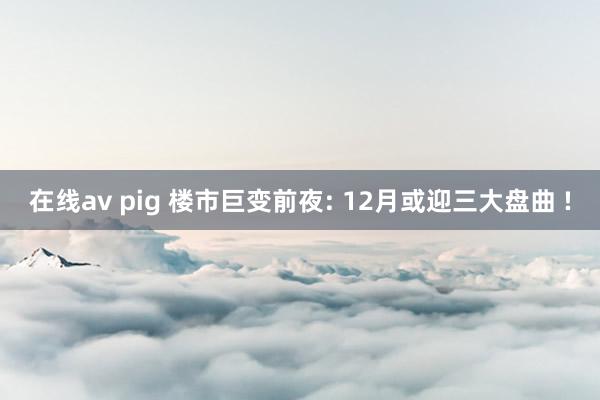 在线av pig 楼市巨变前夜: 12月或迎三大盘曲 !