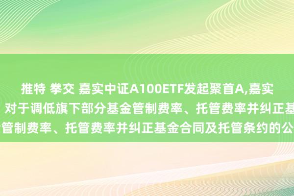 推特 拳交 嘉实中证A100ETF发起聚首A,嘉实中证A100ETF发起聚首C: 对于调低旗下部分基金管制费率、托管费率并纠正基金合同及托管条约的公告