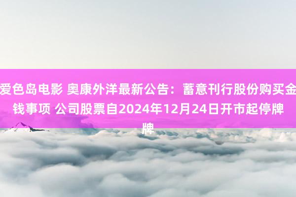 爱色岛电影 奥康外洋最新公告：蓄意刊行股份购买金钱事项 公司股票自2024年12月24日开市起停牌